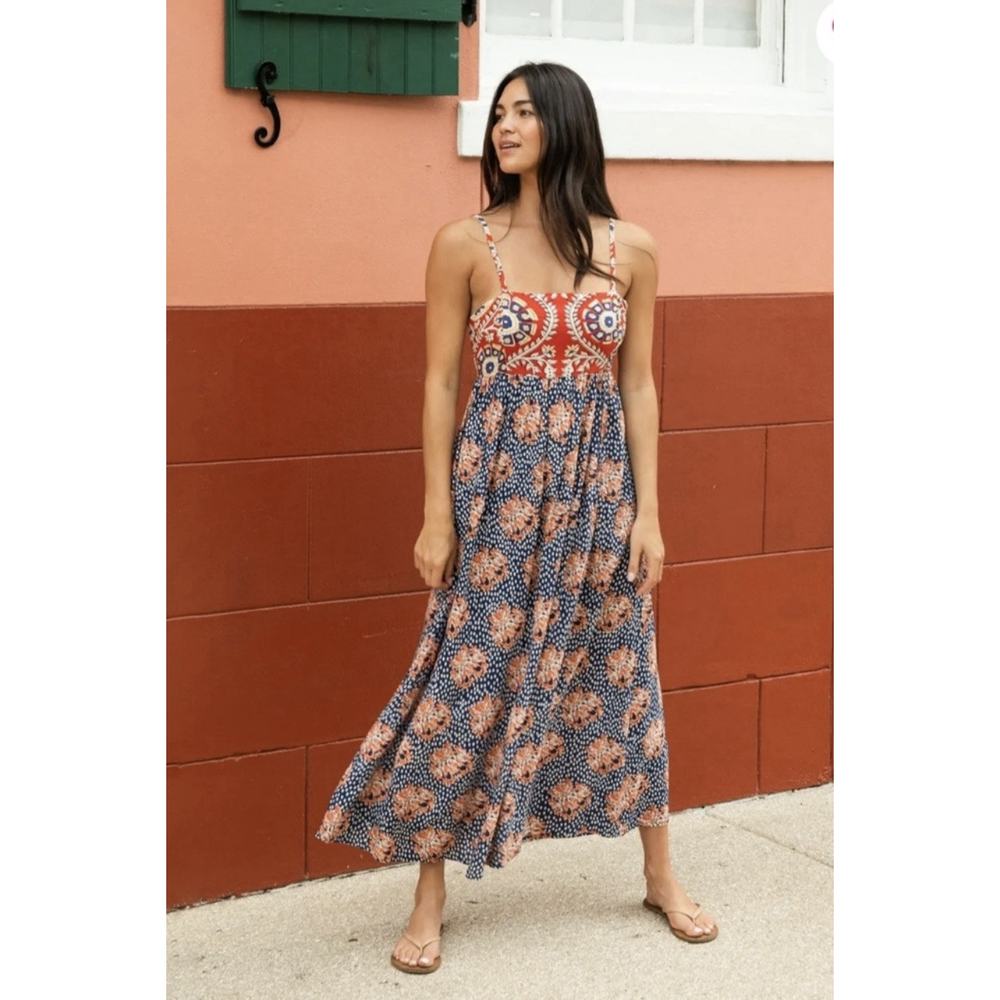 Natural Life NWOT Bailey Maxi Dress In Red/Blue Vintage Floral Sz XL